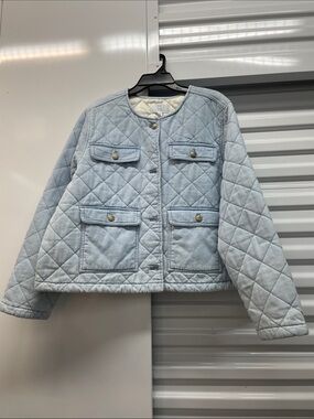 Quilted Light Blue Bomber Jacket with Front Pockets Time And Tru XXXL 22
